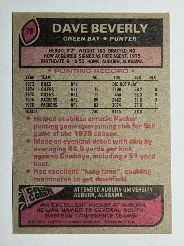 1977 Topps #78 Dave Beverly (EXMT)