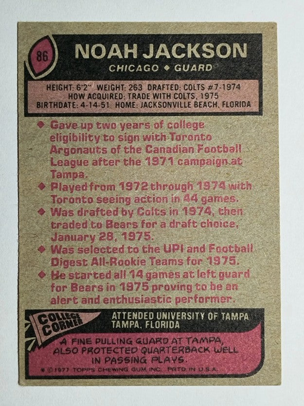 1977 Topps #86 Noah Jackson RC (VG)