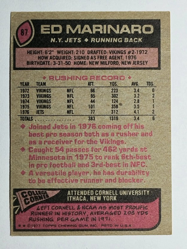 1977 Topps #87 Ed Marinaro (EX)
