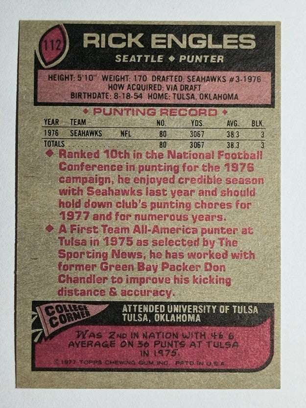 1977 Topps #112 Rick Engles RC (EX)