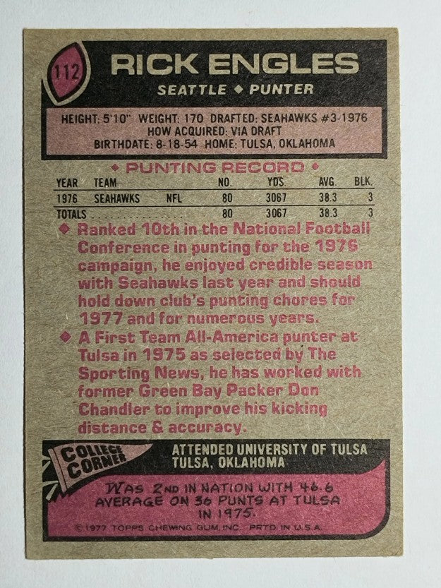 1977 Topps #112 Rick Engles RC (VGEX)