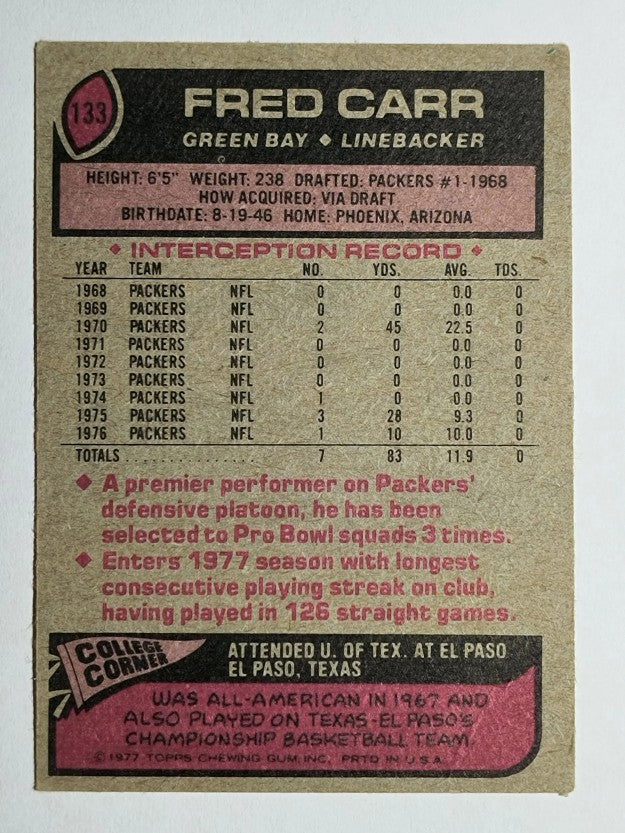 1977 Topps #133 Fred Carr (VGEX)