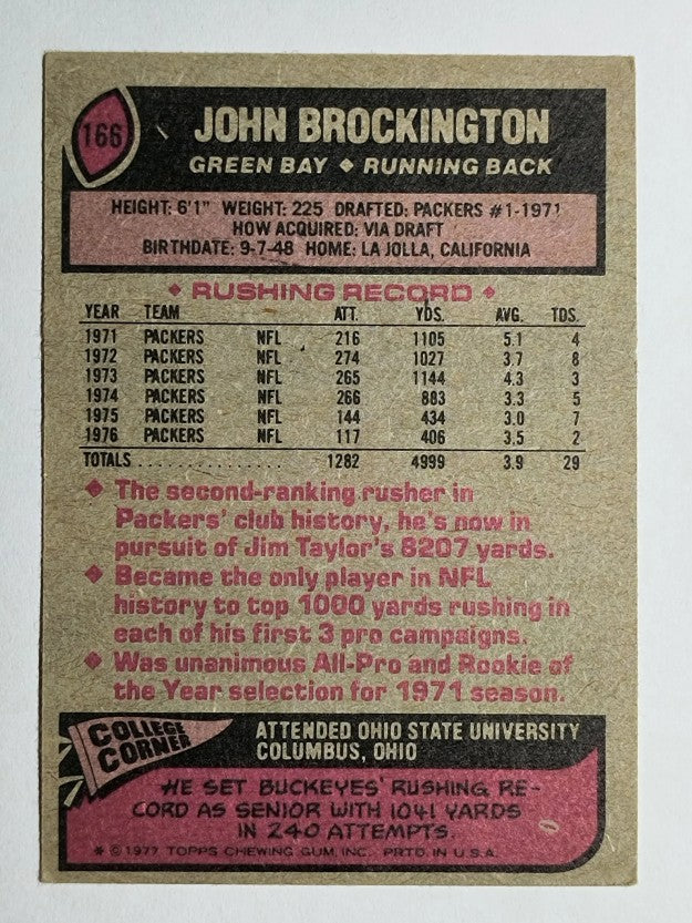 1977 Topps #166 John Brockington (VGEX)
