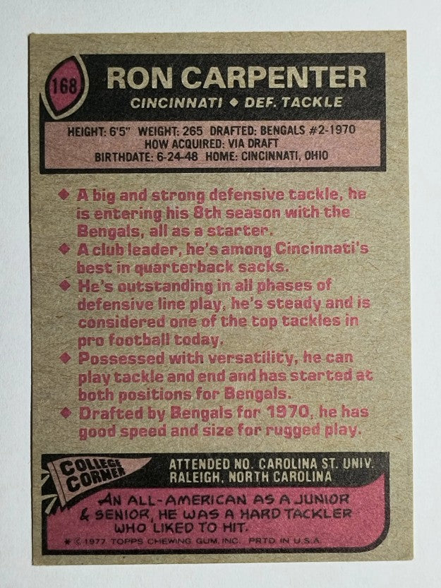 1977 Topps #168 Ron Carpenter (EX)