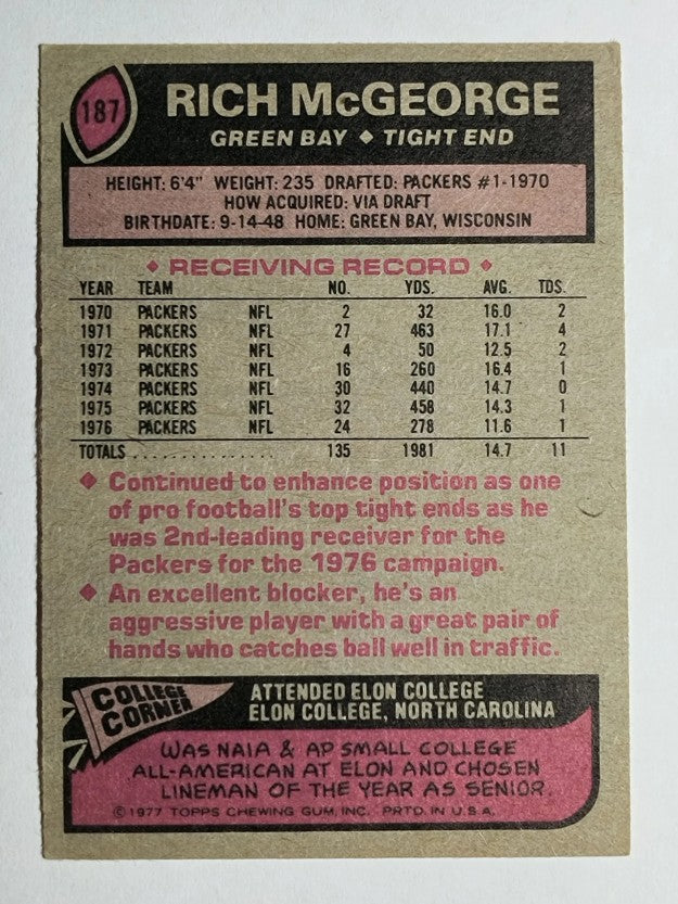 1977 Topps #187 Rich McGeorge (EX)