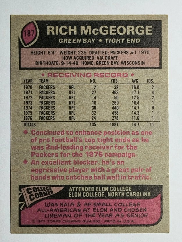 1977 Topps #187 Rich McGeorge (EX)