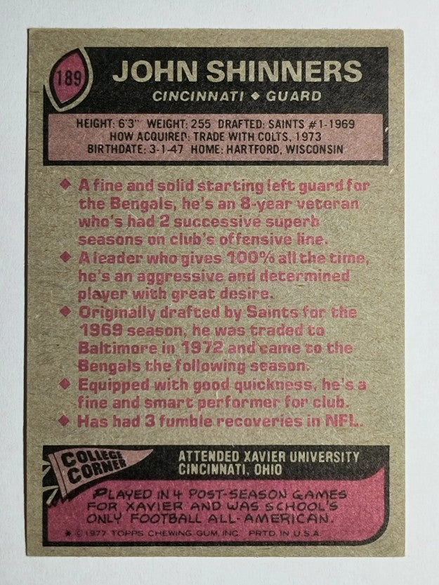 1977 Topps #189 John Shinners RC (EX)