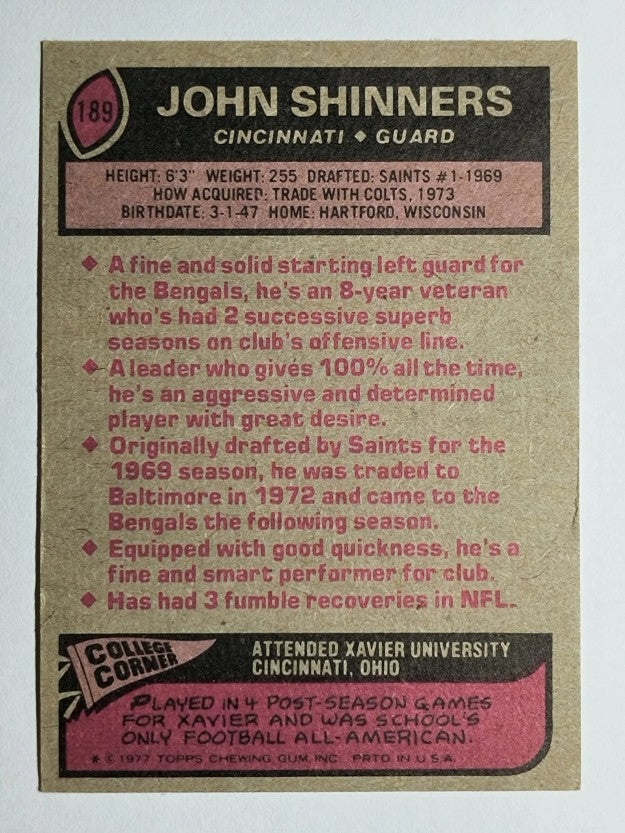 1977 Topps #189 John Shinners RC (EX)