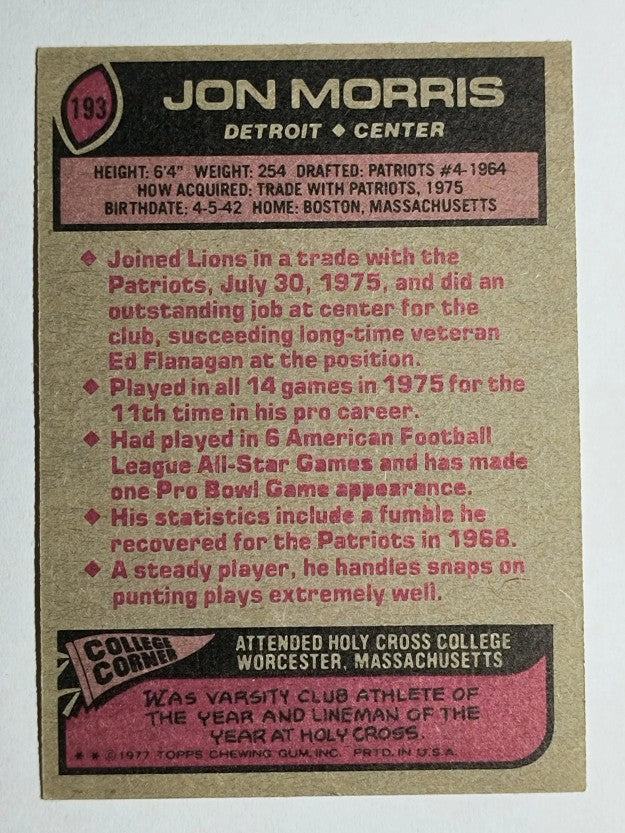 1977 Topps #193 Jon Morris (EX)