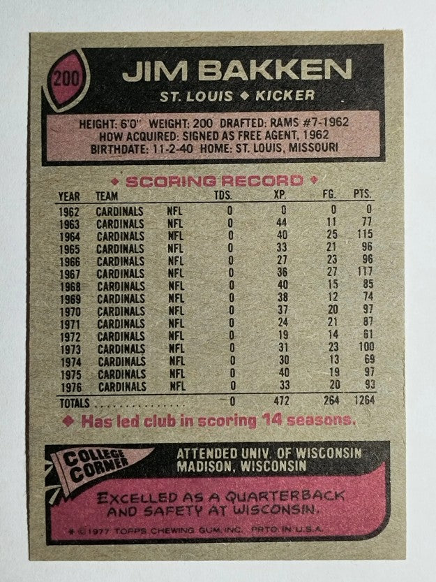 1977 Topps #200 Jim Bakken (VG)