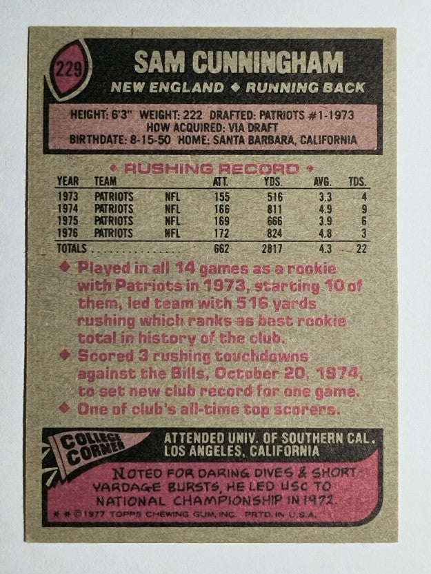 1977 Topps #229 Sam Cunningham (EXMT)