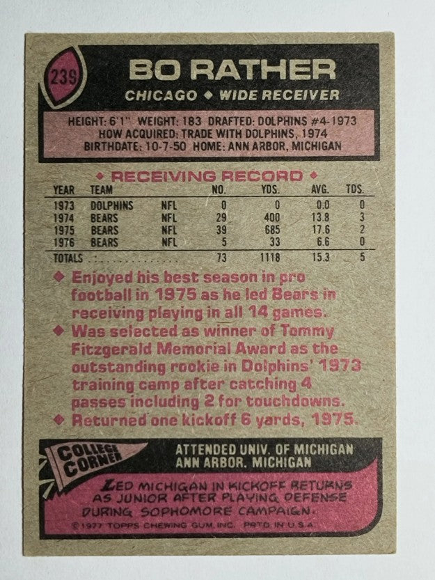 1977 Topps #239 Bo Rather RC (EXMT)