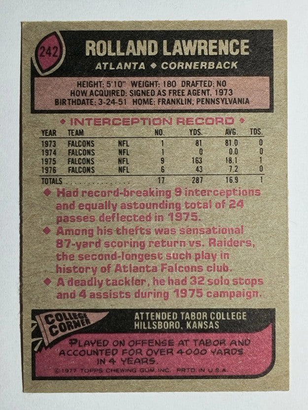 1977 Topps #242 Rolland Lawrence (EX)