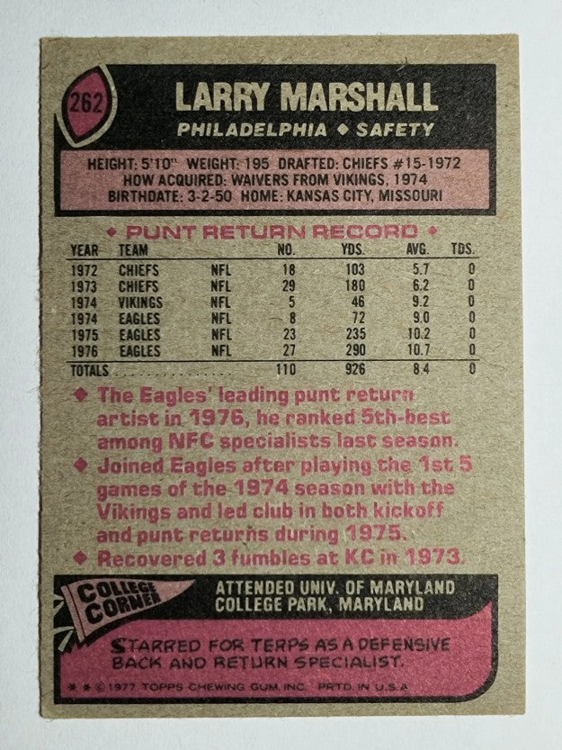 1977 Topps #262 Larry Marshall (VGEX)