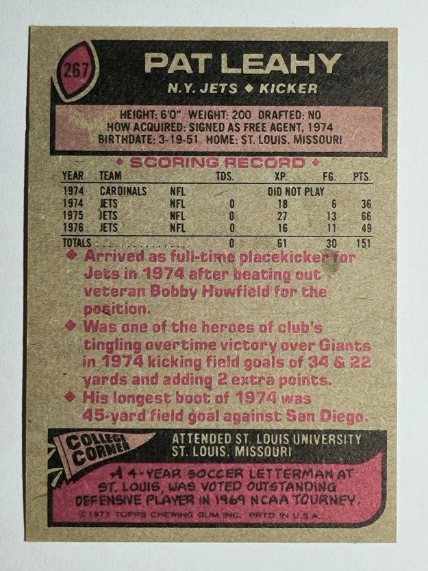 1977 Topps #267 Pat Leahy (EX)