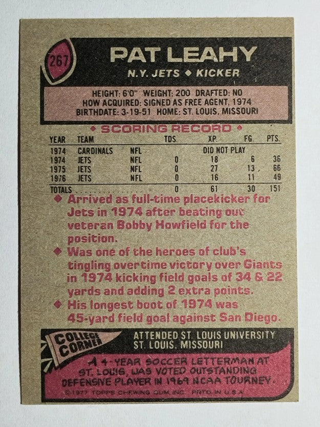 1977 Topps #267 Pat Leahy (VG)