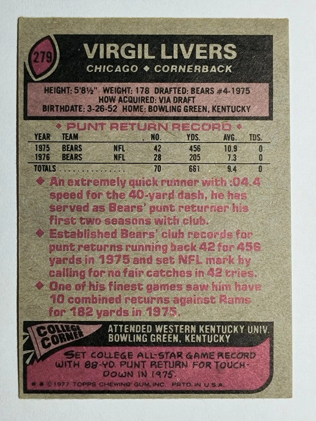 1977 Topps #279 Virgil Livers (VGEX)