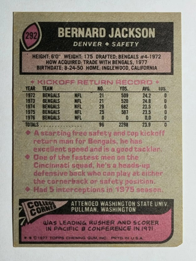 1977 Topps #292 Bernard Jackson (GOOD)