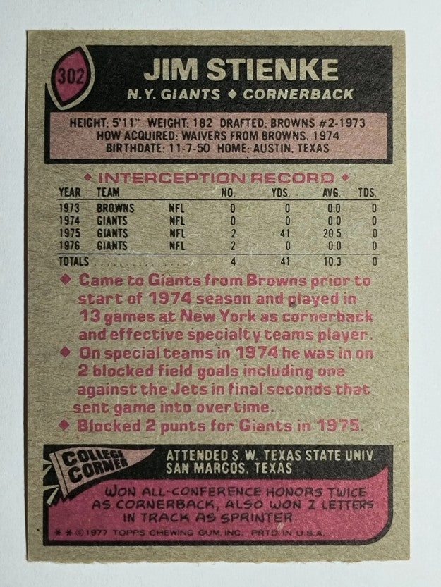1977 Topps #302 Jim Stienke RC (EXMT)