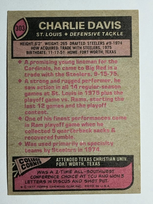 1977 Topps #303 Charlie Davis RC (EX)