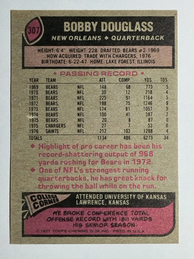1977 Topps #307 Bobby Douglass (EX)