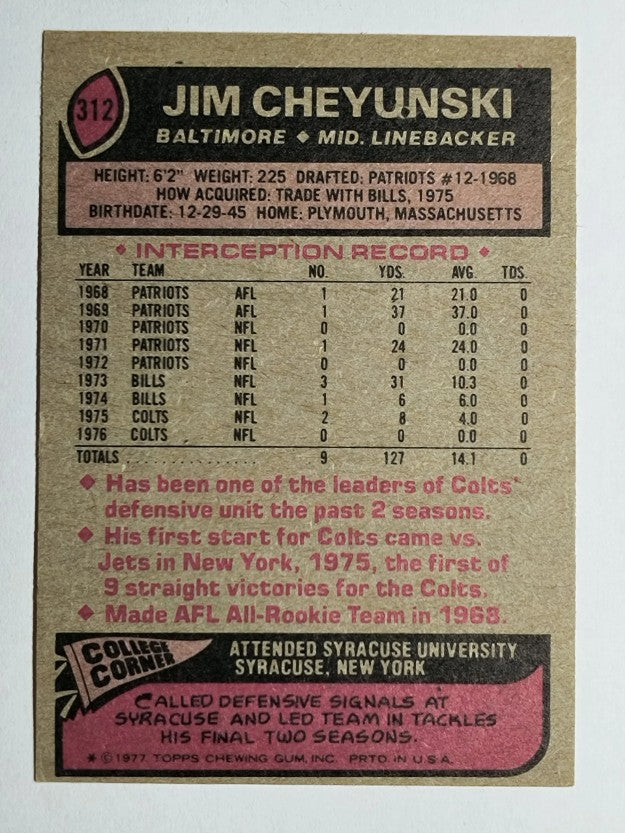 1977 Topps #312 Jim Cheyunski (EX)