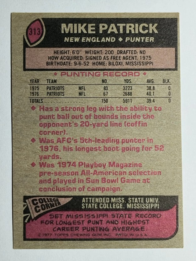 1977 Topps #313 Mike Patrick RC (EX)