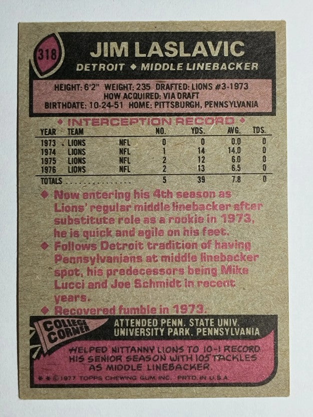 1977 Topps #318 Jim Laslavic RC (EX)