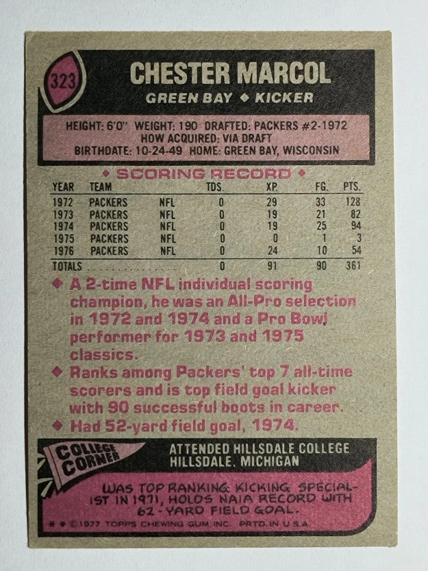 1977 Topps #323 Chester Marcol (VGEX)