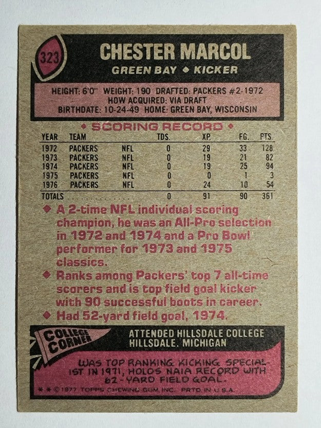 1977 Topps #323 Chester Marcol (VGEX)