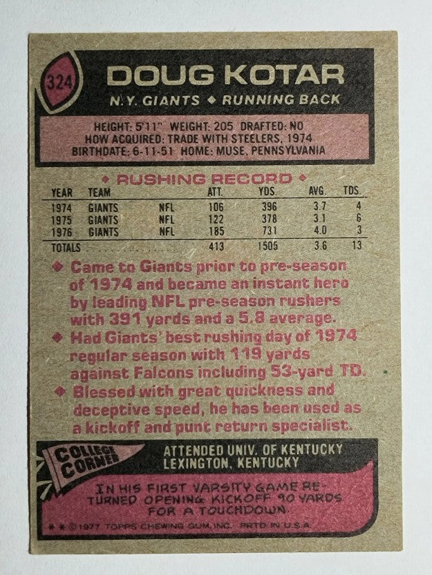 1977 Topps #324 Doug Kotar (VG)