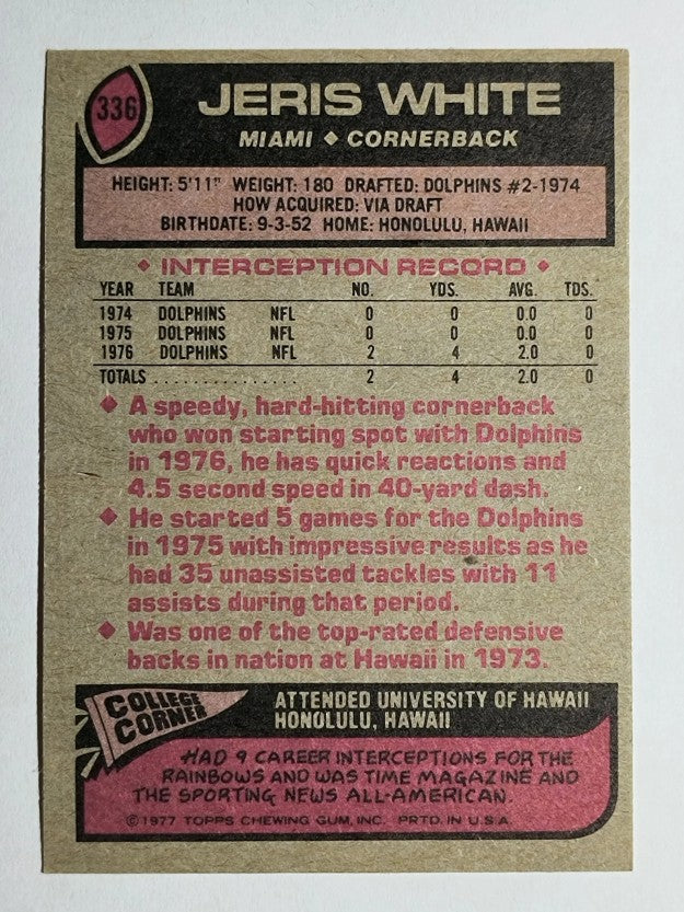 1977 Topps #336 Jeris White RC (EX)