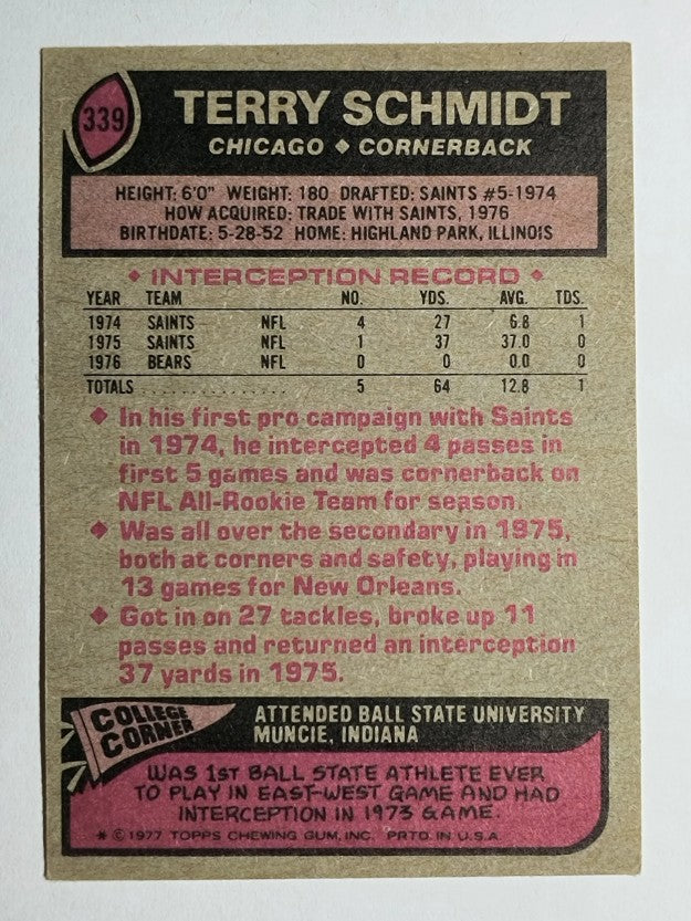 1977 Topps #339 Terry Schmidt (EX)
