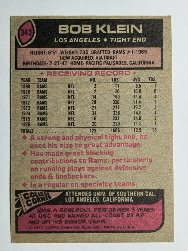 1977 Topps #343 Bob Klein (EX)