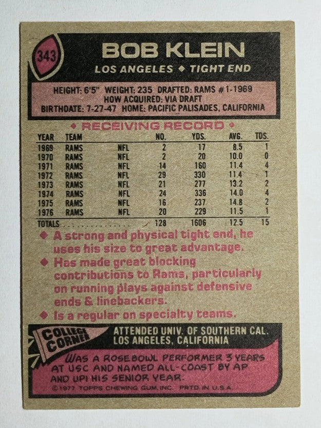 1977 Topps #343 Bob Klein (VG)