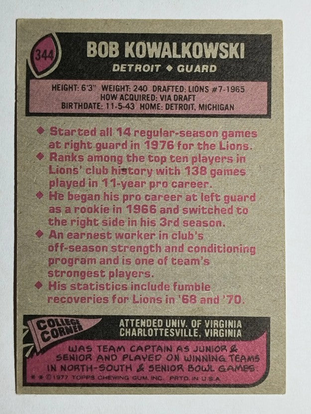 1977 Topps #344 Bob Kowalkowski (VGEX)