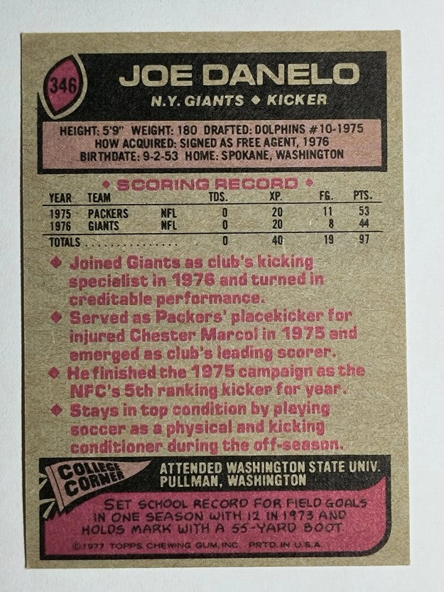 1977 Topps #346 Joe Danelo RC (EX)