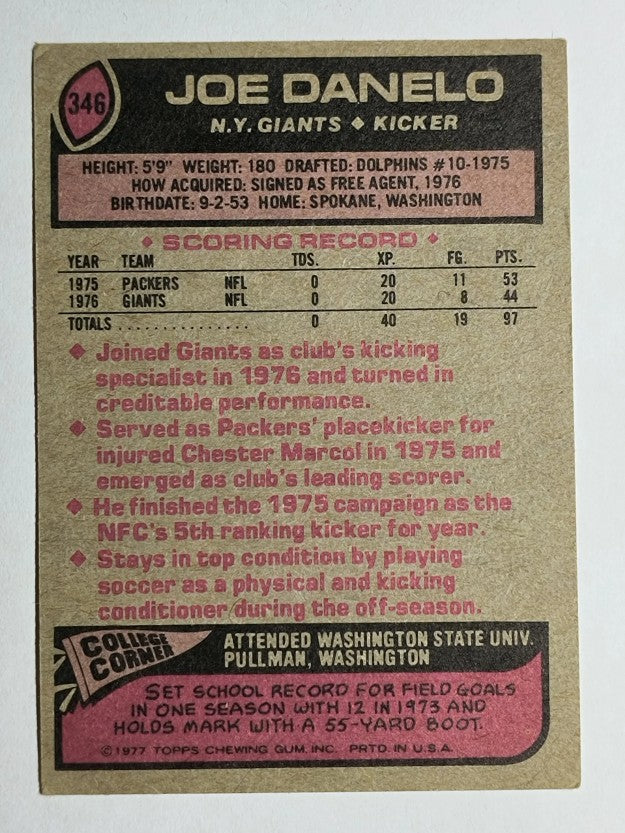 1977 Topps #346 Joe Danelo RC (EX)