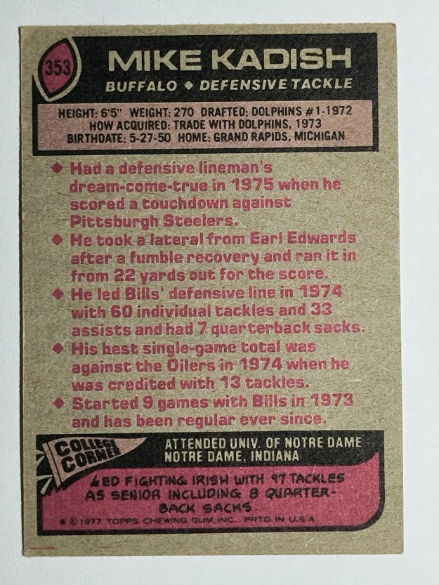 1977 Topps #353 Mike Kadish RC (VG)