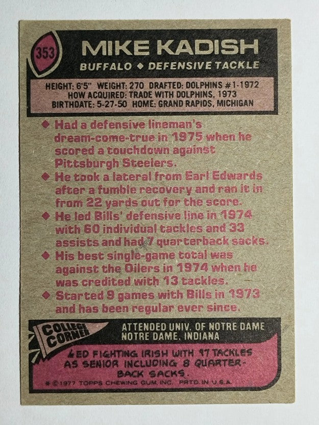 1977 Topps #353 Mike Kadish RC (VGEX)