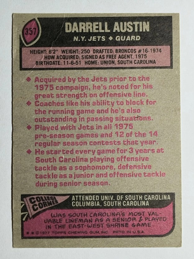 1977 Topps #357 Darrell Austin RC (VG)