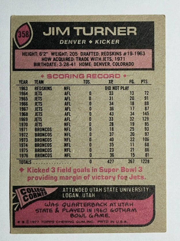 1977 Topps #358 Jim Turner (EX)