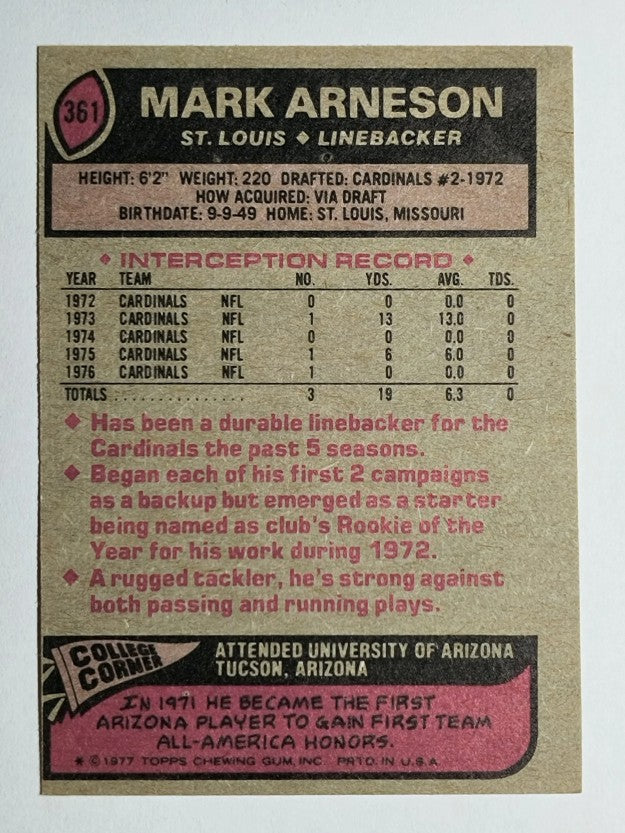 1977 Topps #361 Mark Arneson RC (VGEX)