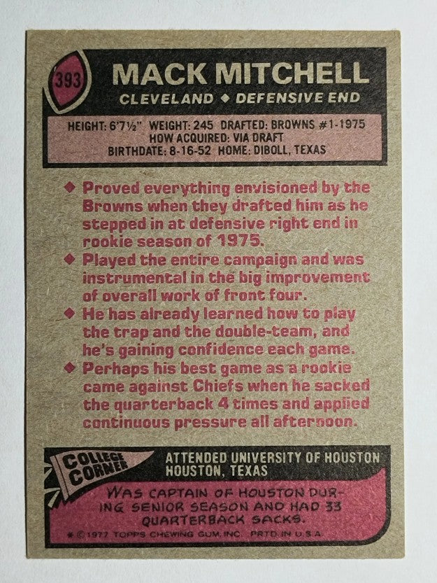 1977 Topps #393 Mack Mitchell RC (VGEX)