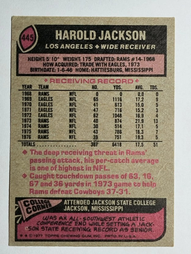 1977 Topps #445 Harold Jackson (VG)