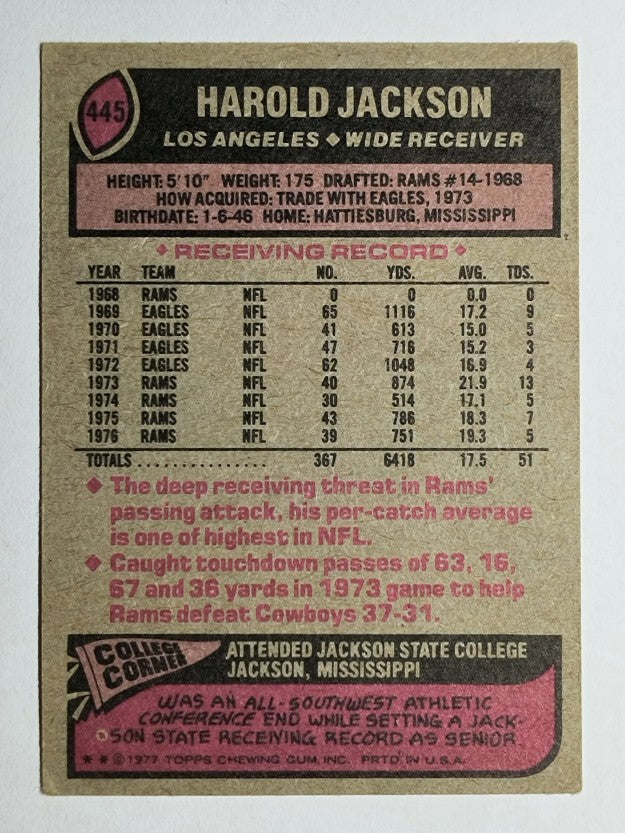 1977 Topps #445 Harold Jackson (VG)