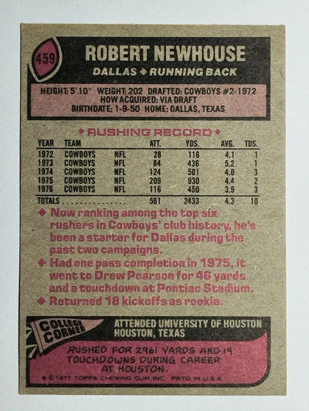 1977 Topps #459 Robert Newhouse (EX)