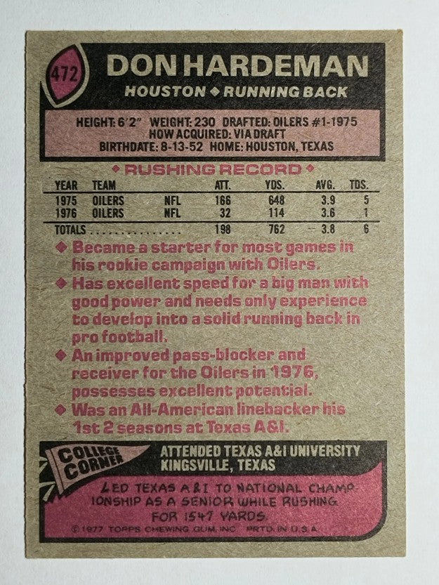 1977 Topps #472 Don Hardeman (EX)