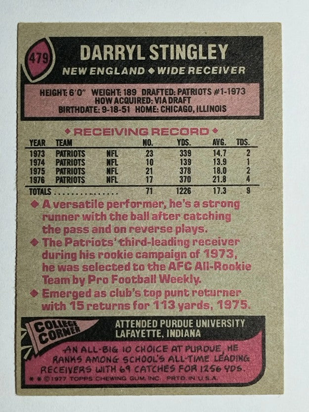 1977 Topps #479 Darryl Stingley (EX)