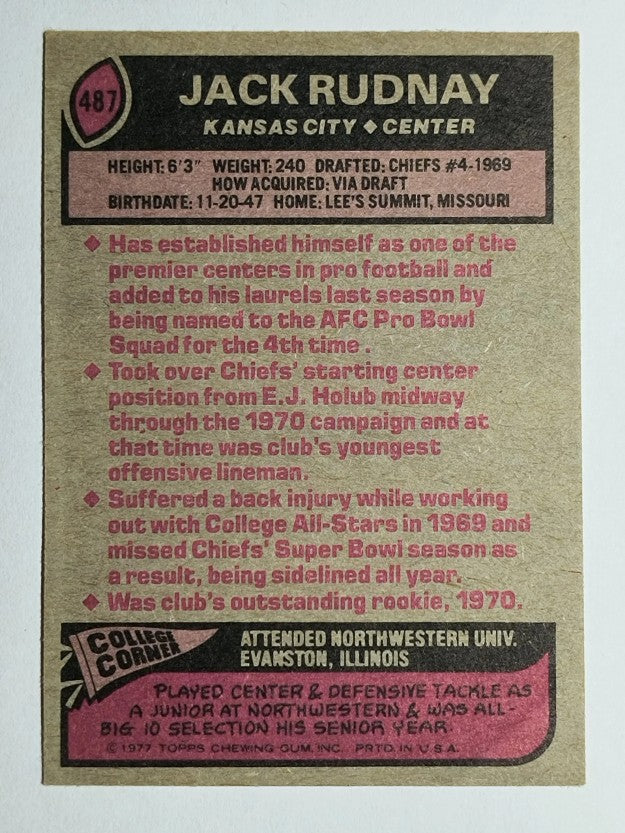 1977 Topps #487 Jack Rudnay (VG)
